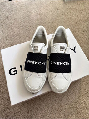 Givenchy Urban Street Elastic Band Leather Sneaker Sneakers White & Black EU 37